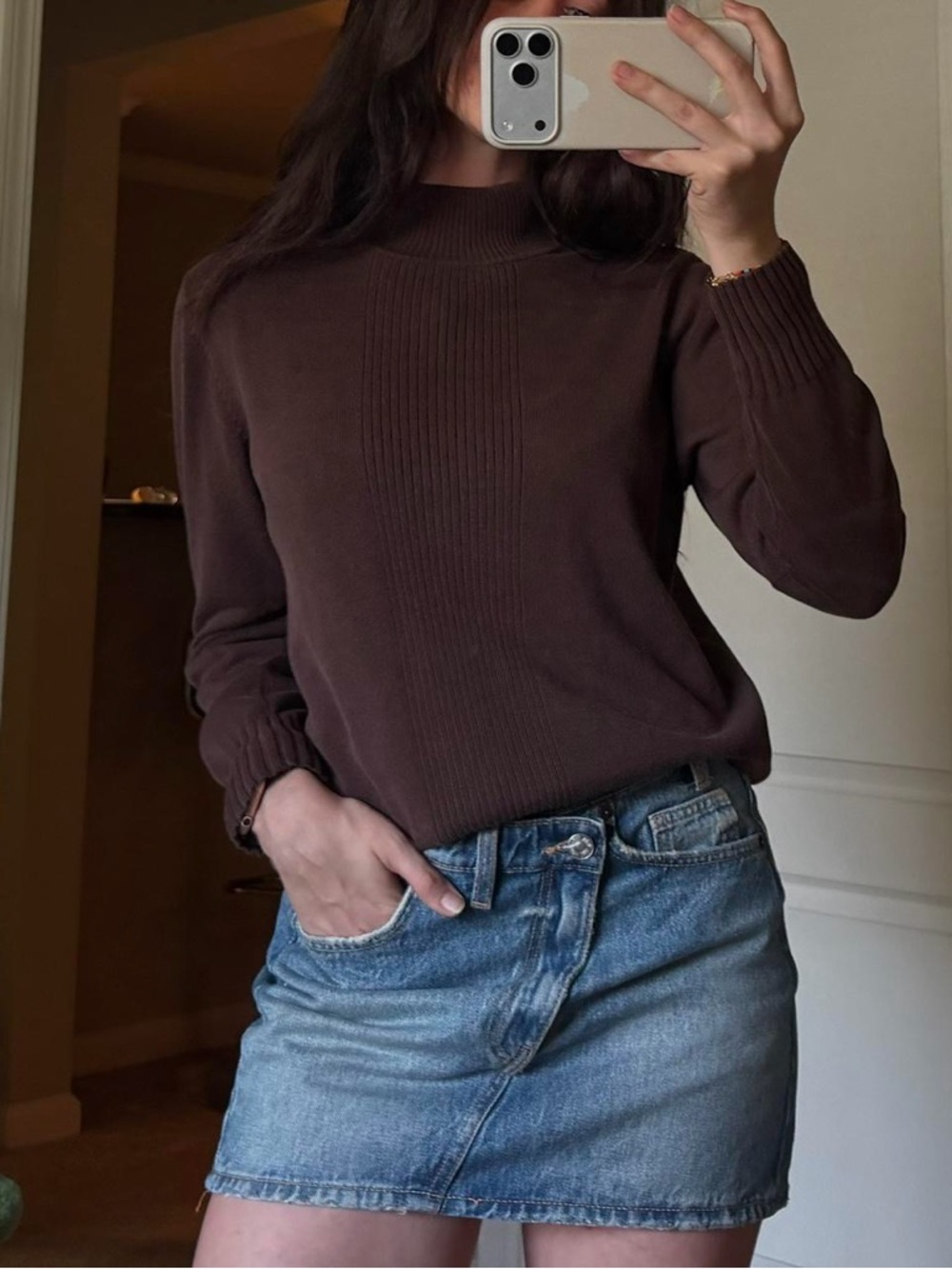 Dressbarn Brown Ribbed Knit Sweater